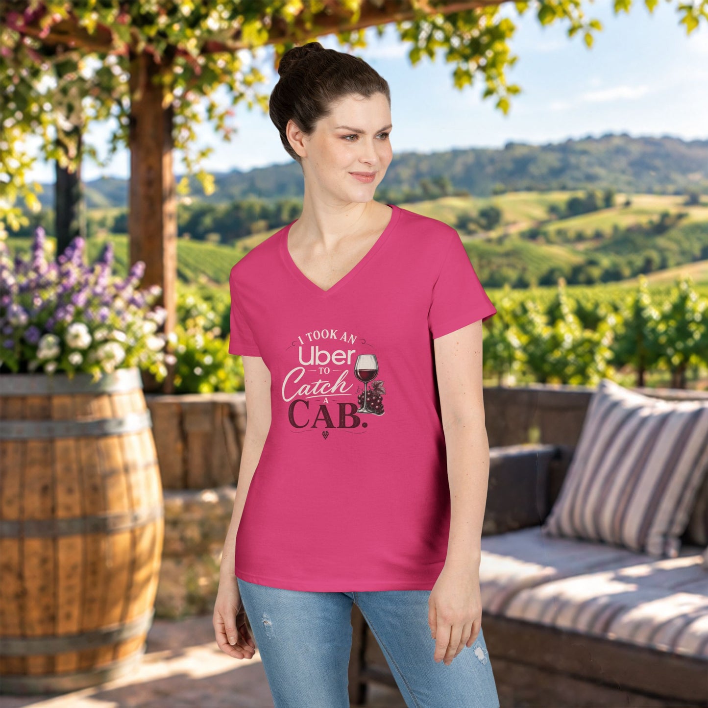 I Took An Uber To Catch A CAB Ladies V-Neck Tee