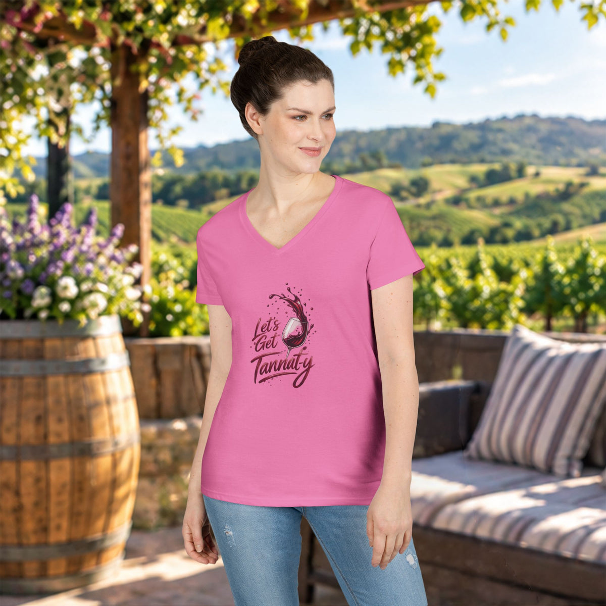 Let's Get Tannat-y Ladies V-Neck T-Shirt
