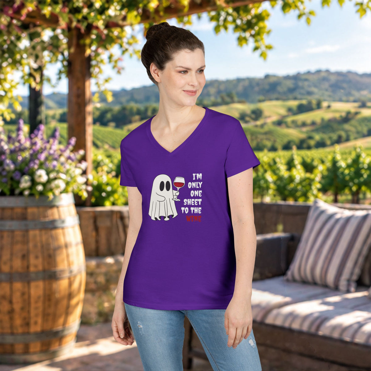 One Sheet To The Wine Ladies V-Neck Tee