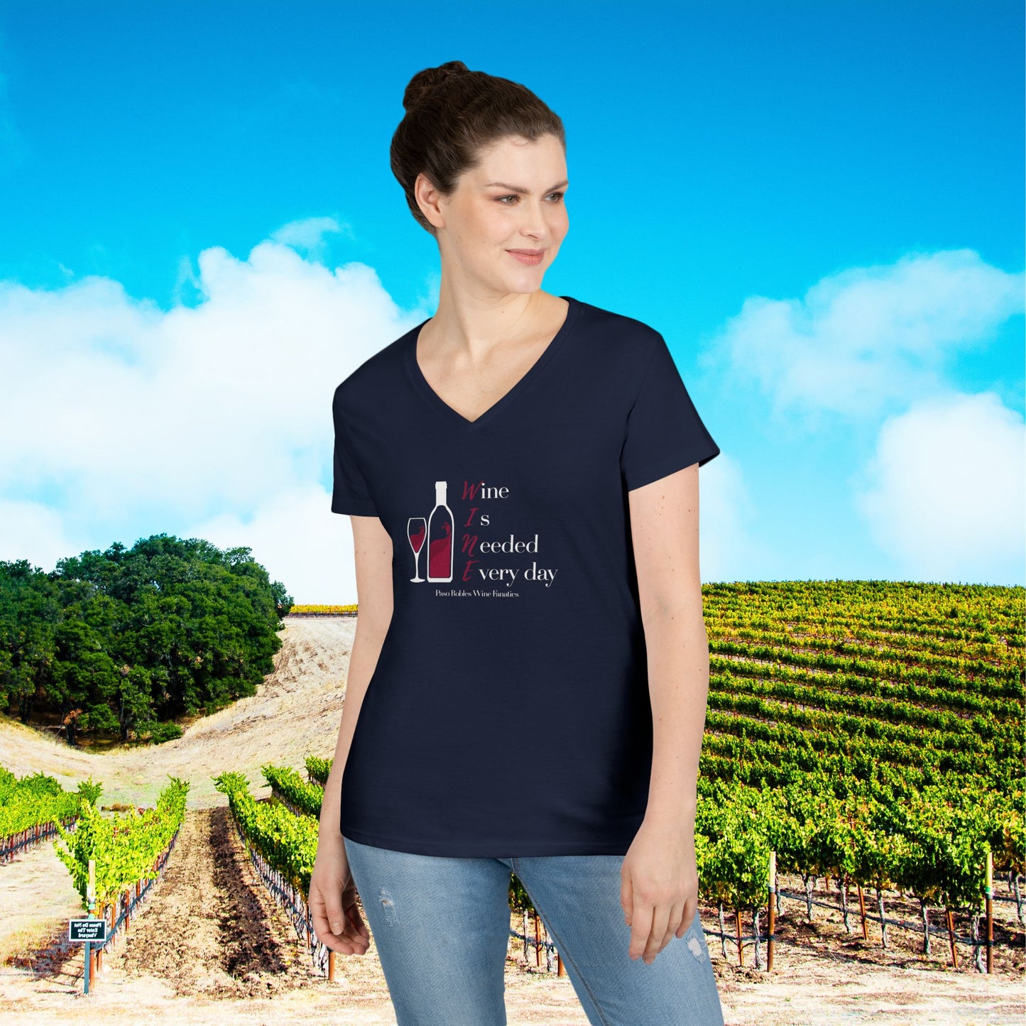 Wine Is Needed Everyday Ladies V-Neck Tee