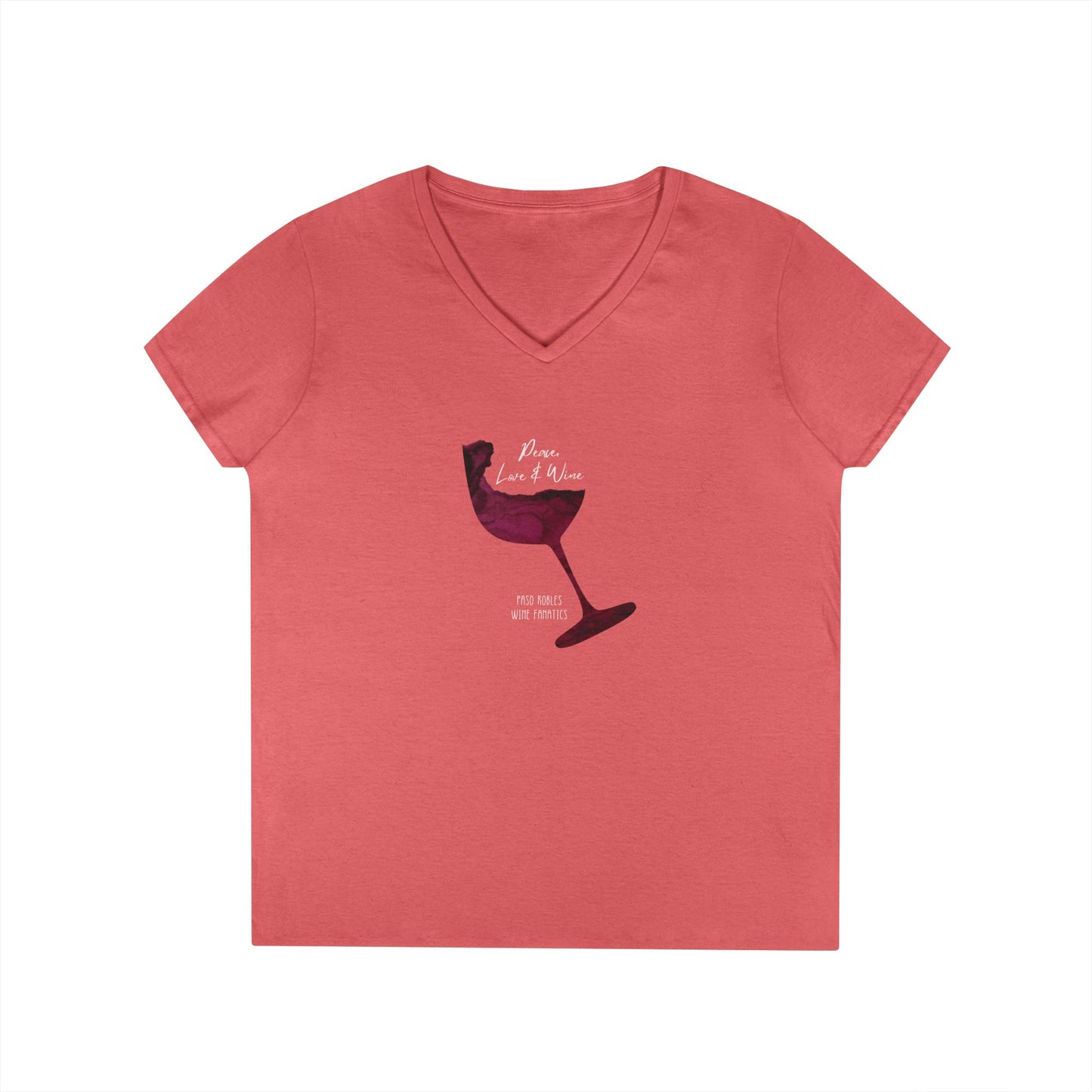 Peace, Love & Wine Glass Ladies V-Neck Tee