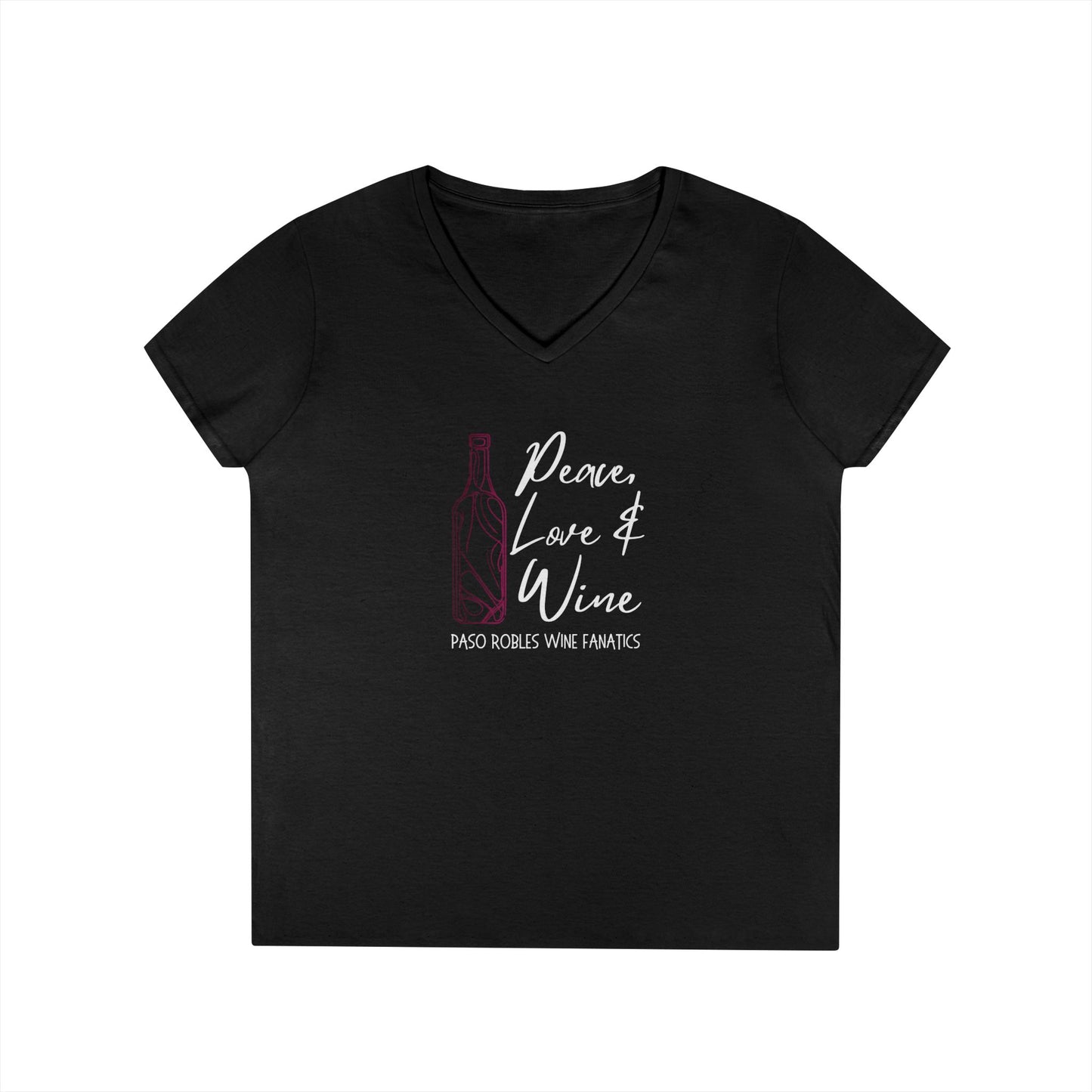 Peace, Love & Wine Bottle Ladies V-Neck Tee