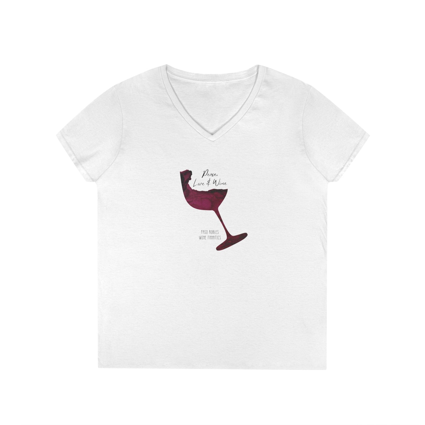 Peace, Love & Wine Glass Ladies V-Neck Tee
