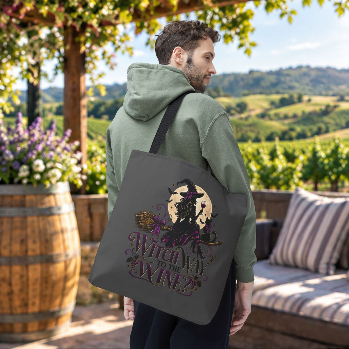 Witch Way To The Wine Personalized Tote Bag