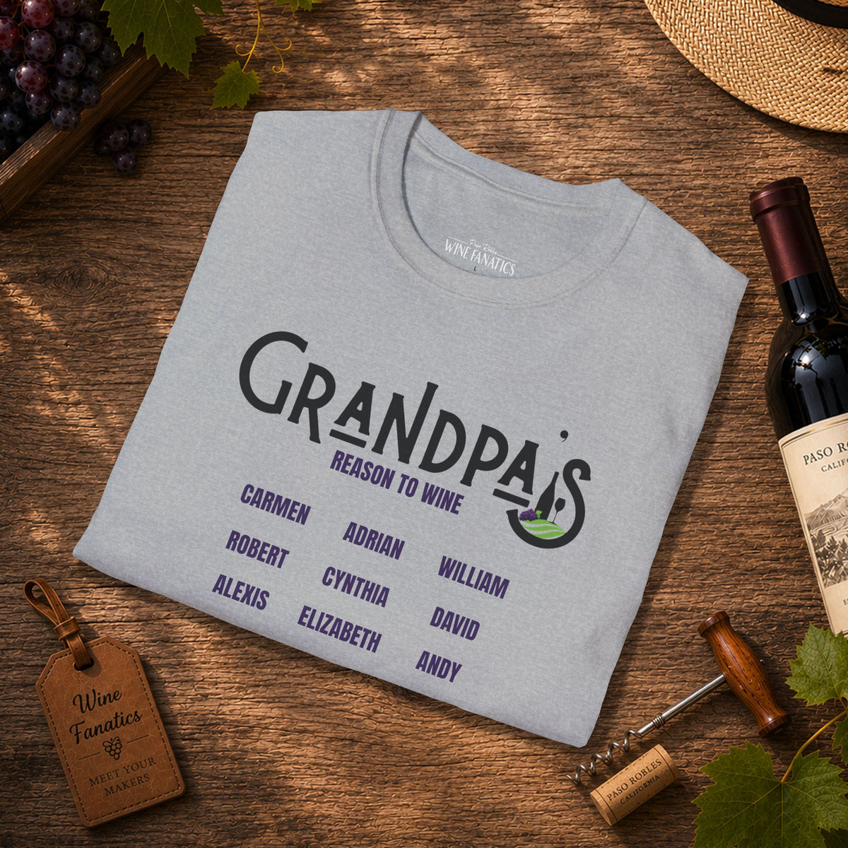 Grandpa's Reason To Wine Personalized Crew Neck T-Shirt