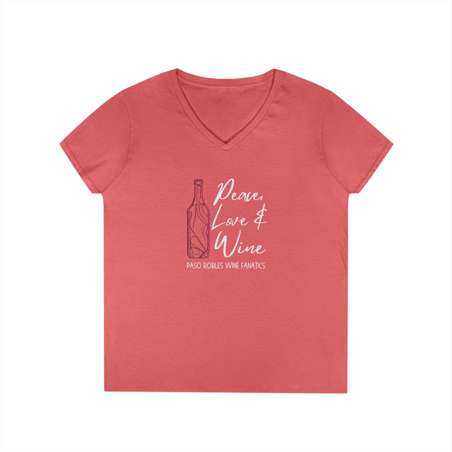 Peace, Love & Wine Bottle Ladies V-Neck Tee
