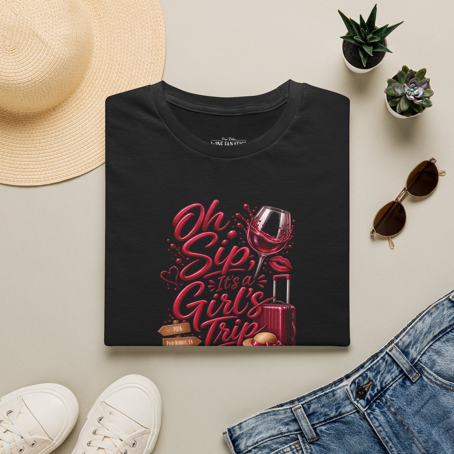 Oh Sip It's A Girl's Trip Personalized Crewneck Tee