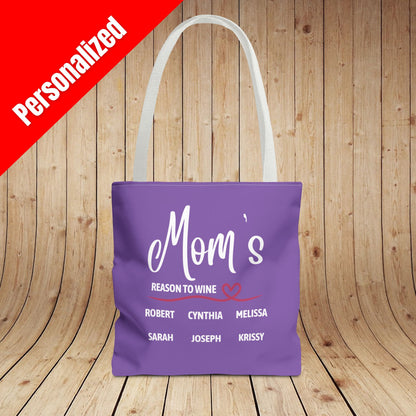 Mom's Reason To Wine Personalized Tote Bag