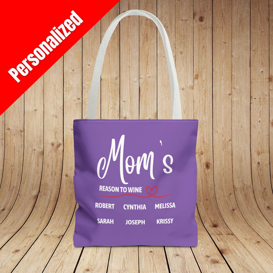 Mom's Reason To Wine Personalized Tote Bag