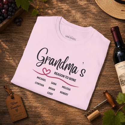 Grandma's Reason To Wine Personalized Crew Neck T-Shirt