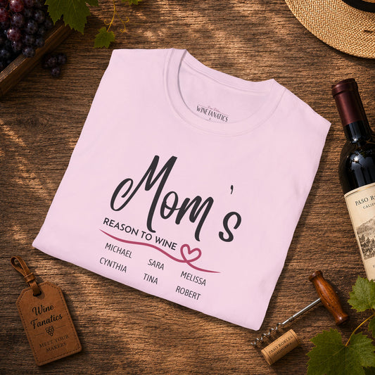 Mom's Reason To Wine Personalized Crew Neck Tee