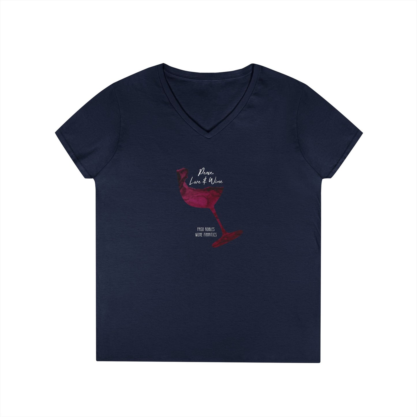Peace, Love & Wine Glass Ladies V-Neck Tee