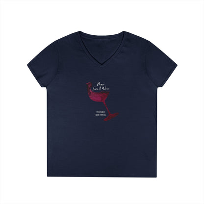 Peace, Love & Wine Glass Ladies V-Neck Tee