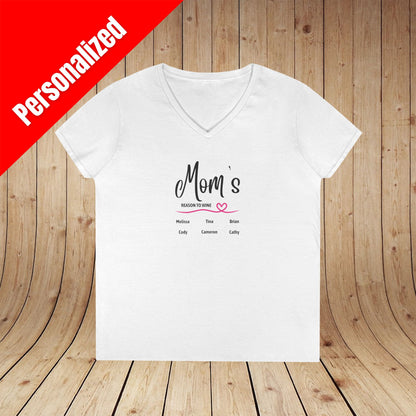 Mom's Reason To Wine Personalized Ladies V-Neck Tee