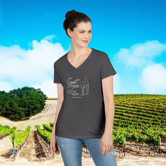 Good Friends Wine Together Ladies V-Neck Tee