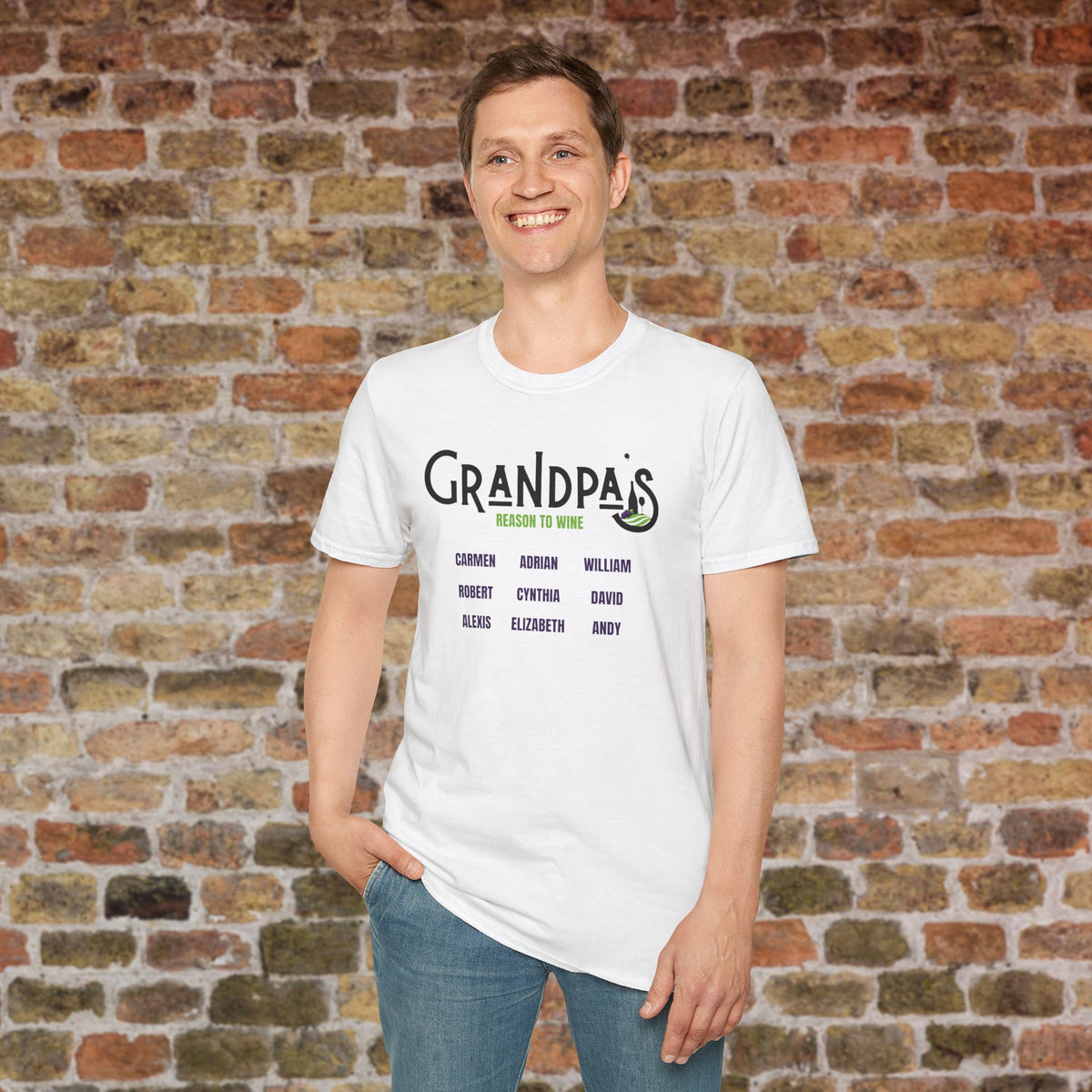 Grandpa's Reason To Wine Personalized Crew Neck T-Shirt