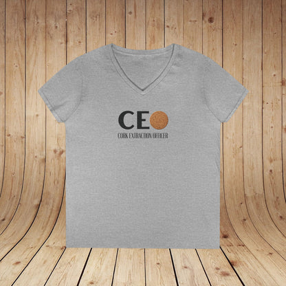 CEO Cork Extraction Officer Ladies V-Neck Tee