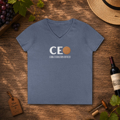 CEO Cork Extraction Officer Ladies V-Neck Tee