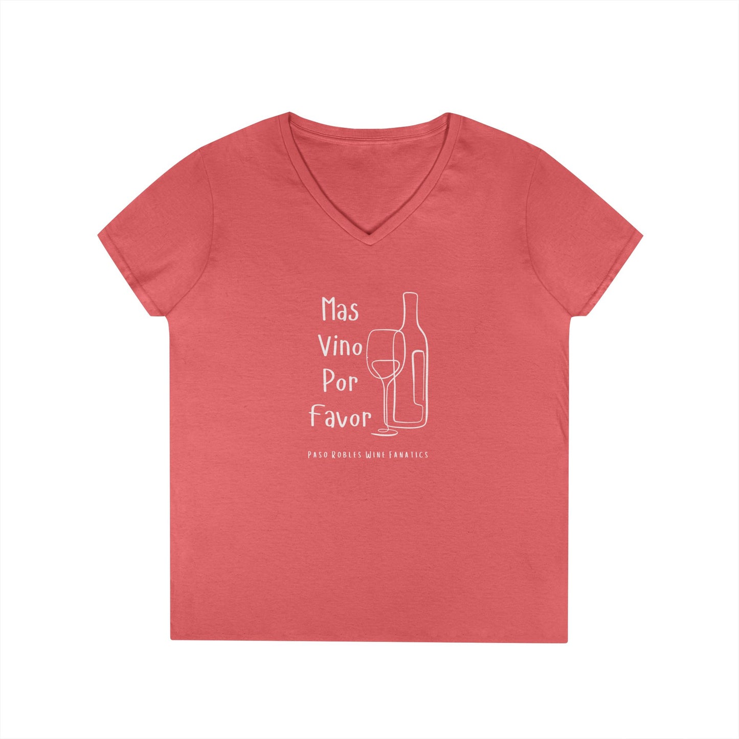 Mas Vino Por Favor Ladies V-Neck Tee