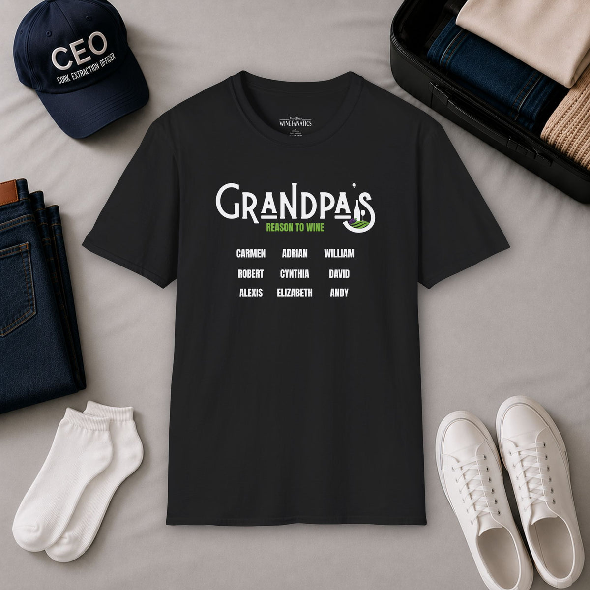 Grandpa's Reason To Wine Personalized Crew Neck T-Shirt