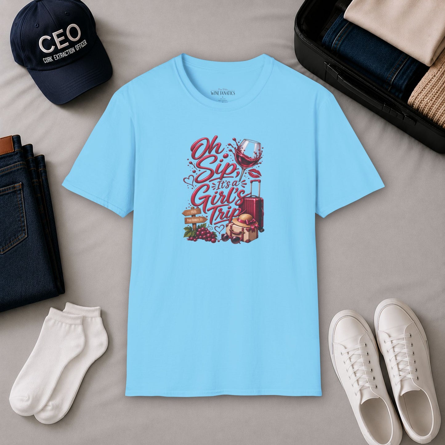 Oh Sip It's A Girl's Trip Personalized Crewneck Tee