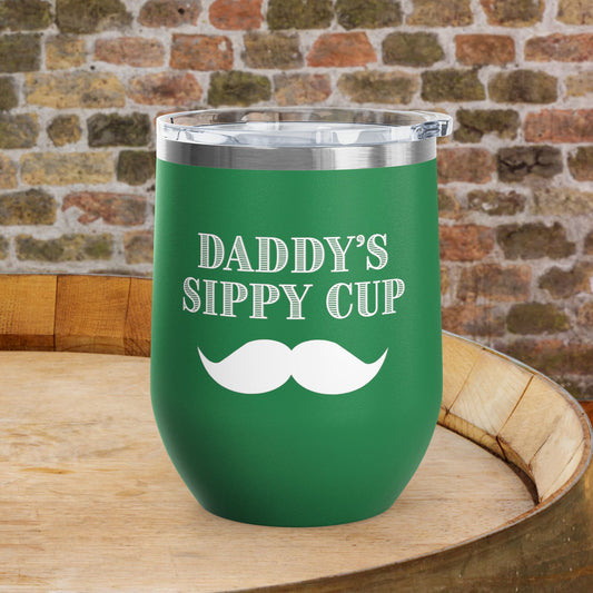 Daddy's Sippy Cup (mustache) Personalized 12oz Wine Tumbler