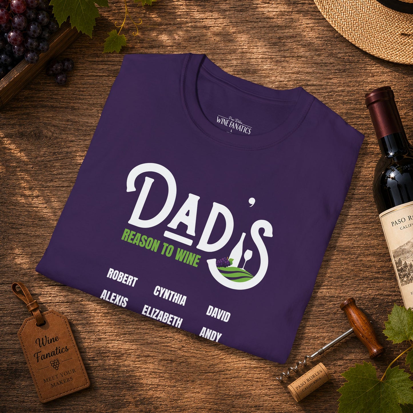 Dad's Reason To Wine Personalized Crew Neck T-Shirt