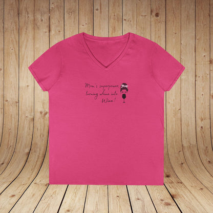 Mom's superpower, turning whine into Wine! Ladies V-Neck Tee