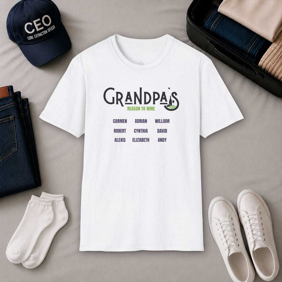Grandpa's Reason To Wine Personalized Crew Neck T-Shirt