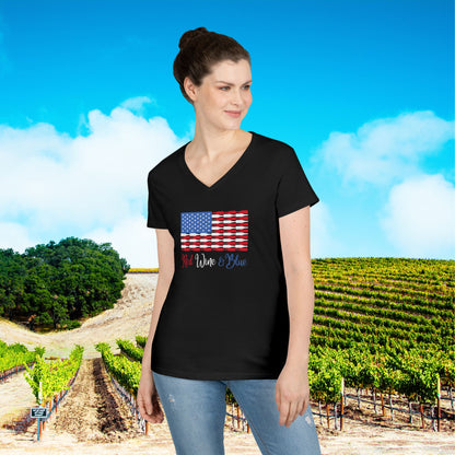 Red Wine & Blue Independence Day Ladies V-Neck Tee