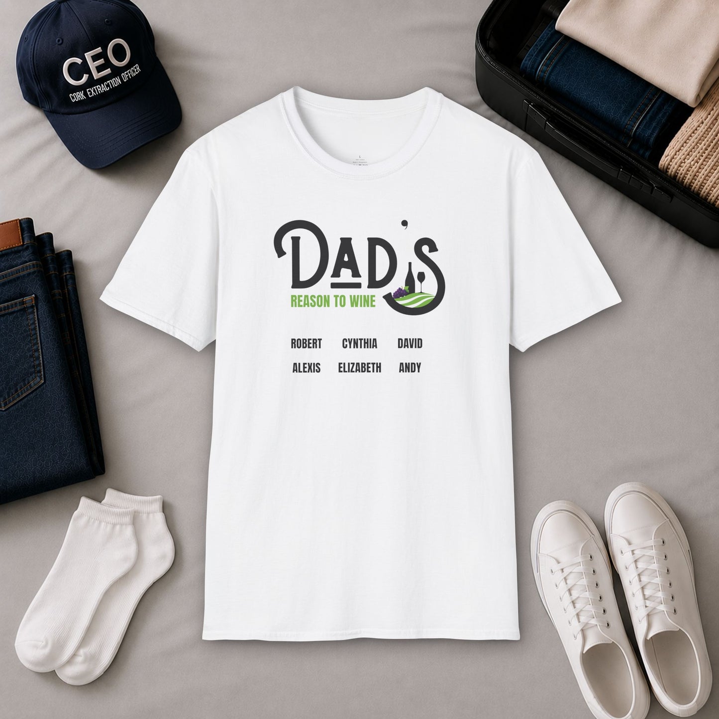Dad's Reason To Wine Personalized Crew Neck T-Shirt