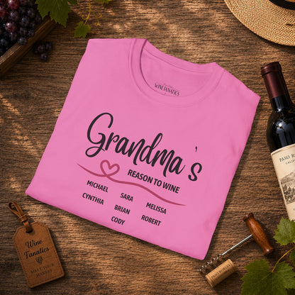 Grandma's Reason To Wine Personalized Crew Neck T-Shirt
