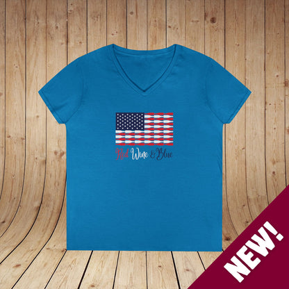 Red Wine & Blue Independence Day Ladies V-Neck Tee