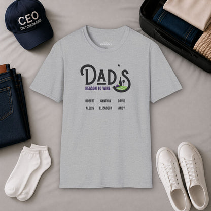 Dad's Reason To Wine Personalized Crew Neck T-Shirt