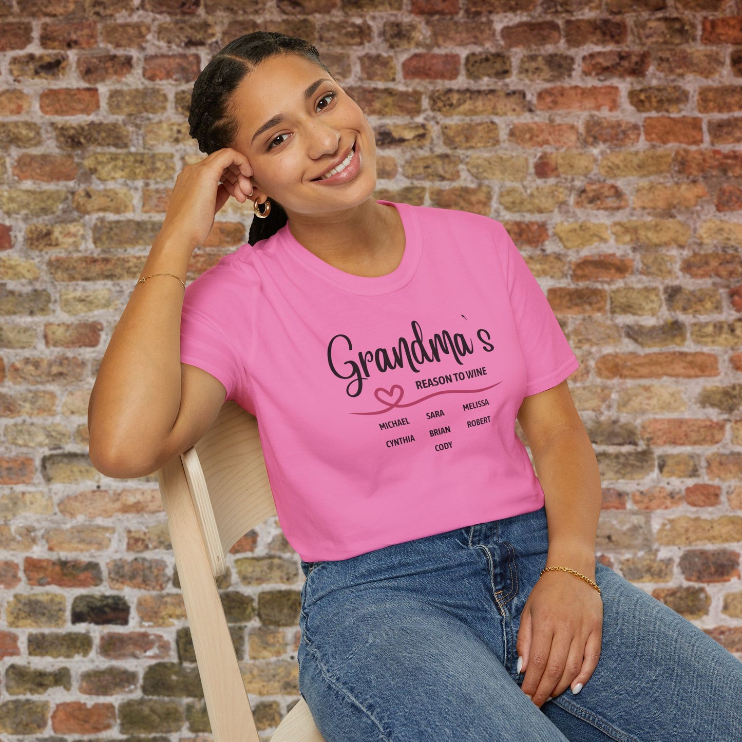 Grandma's Reason To Wine Personalized Crew Neck T-Shirt