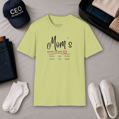 Mom's Reason To Wine Personalized Crew Neck Tee