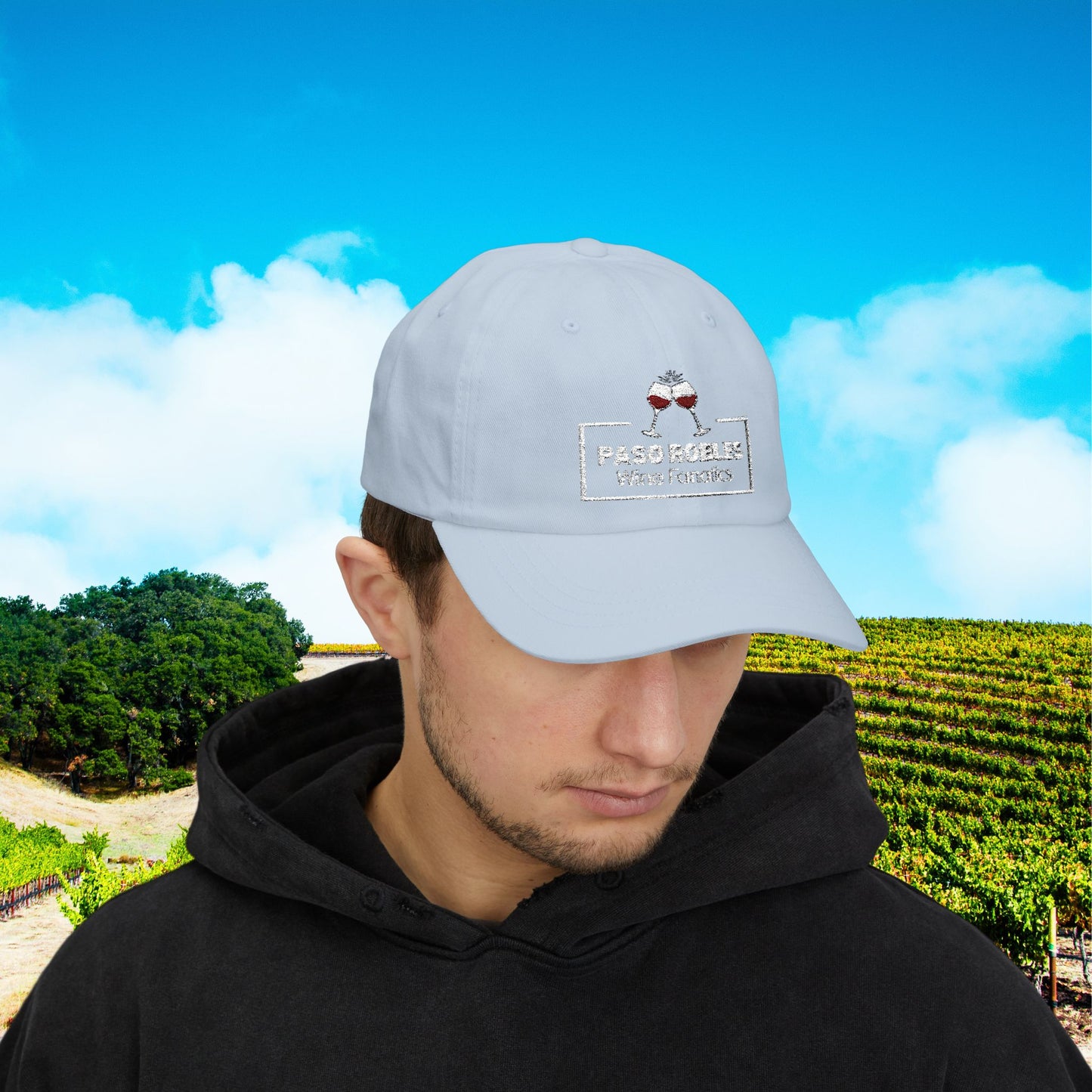 Paso Robles Wine Fanatics Toast Embroidered White Banner Cap