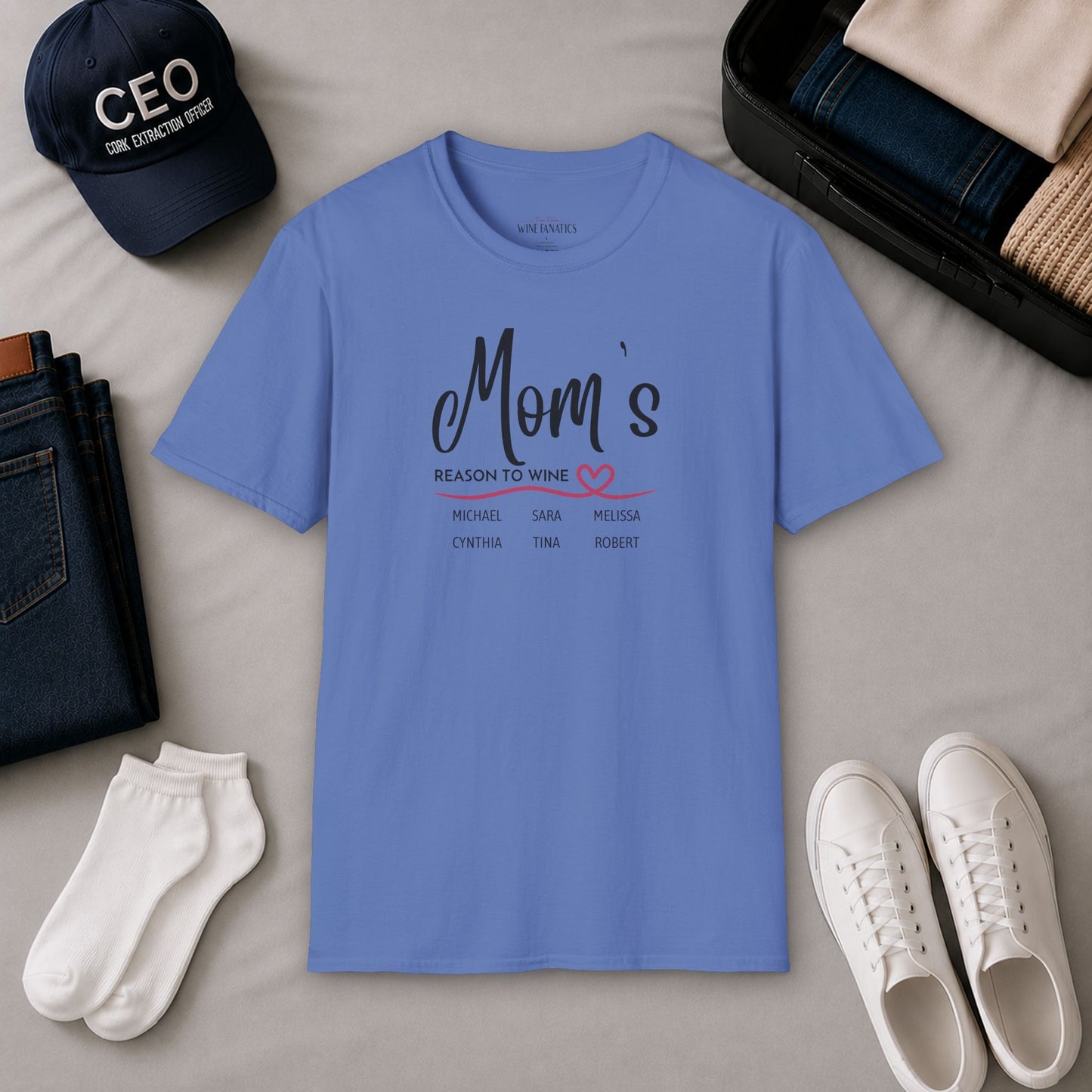 Mom's Reason To Wine Personalized Crew Neck Tee
