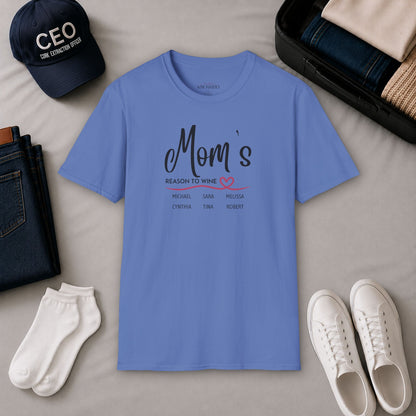 Mom's Reason To Wine Personalized Crew Neck Tee