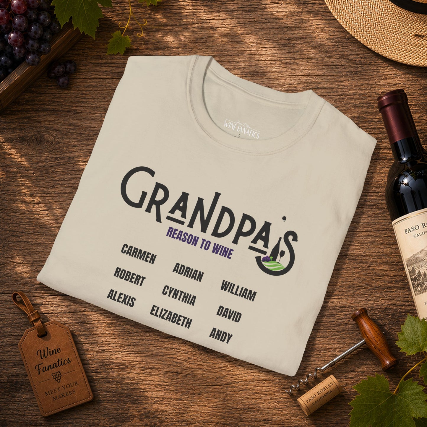 Grandpa's Reason To Wine Personalized Crew Neck T-Shirt
