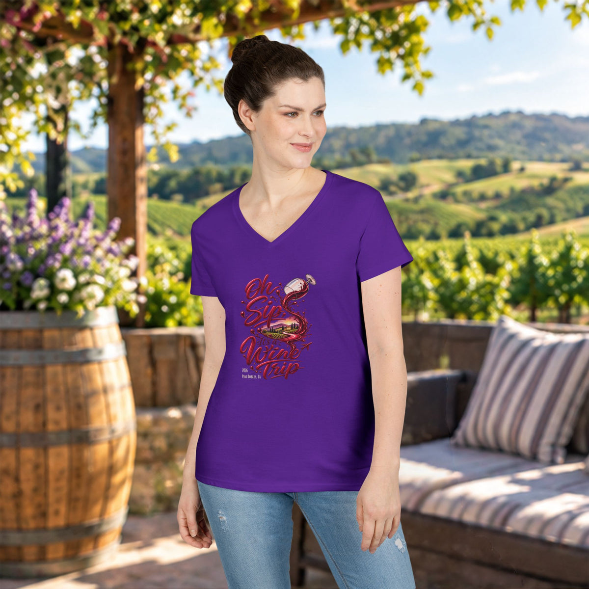 Oh Sip It's A Wine Trip Ladies V-Neck  Tee