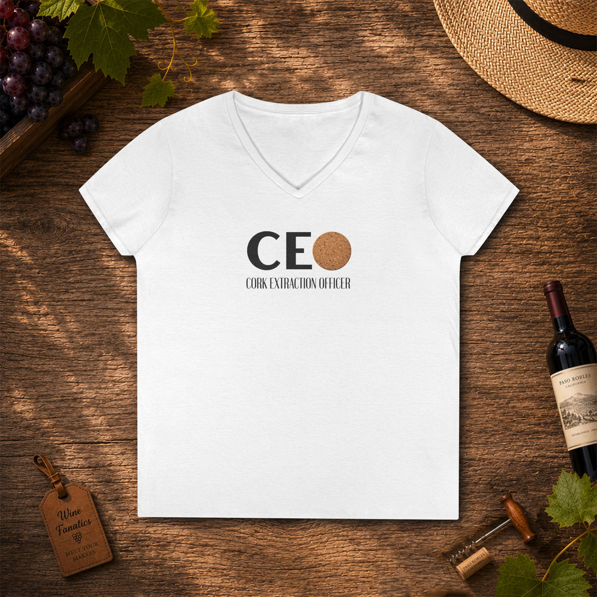 CEO Cork Extraction Officer Ladies V-Neck Tee