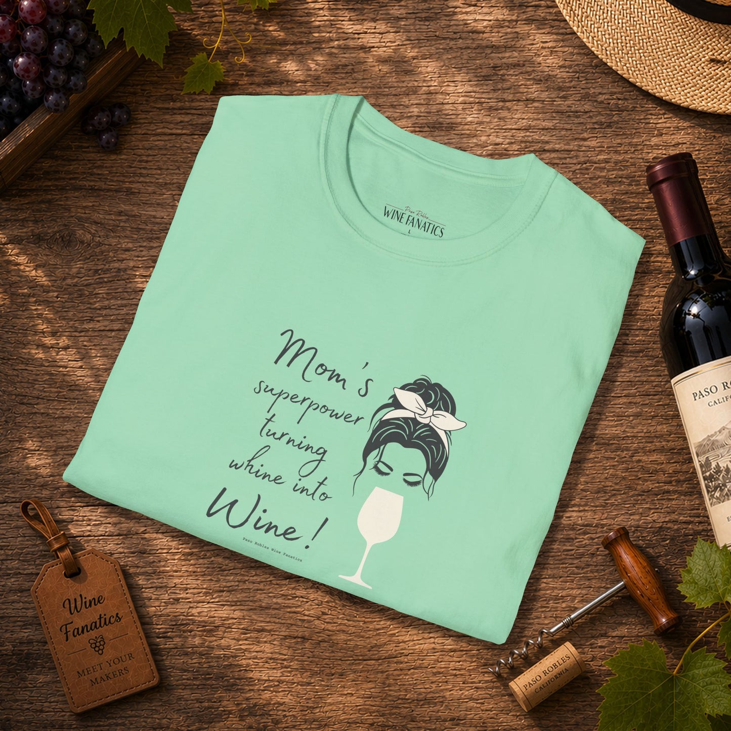 Mom's superpower, turning whine into Wine! Crewneck Tee