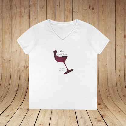 Peace, Love & Wine Glass Ladies V-Neck Tee