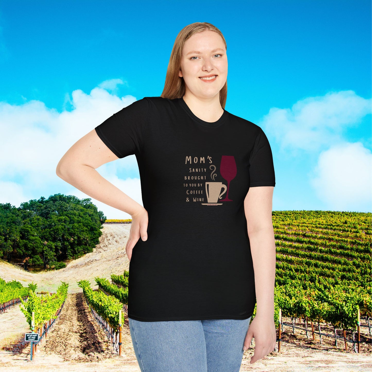 Mom's sanity brought to you by Coffee & Wine Personalized Tee