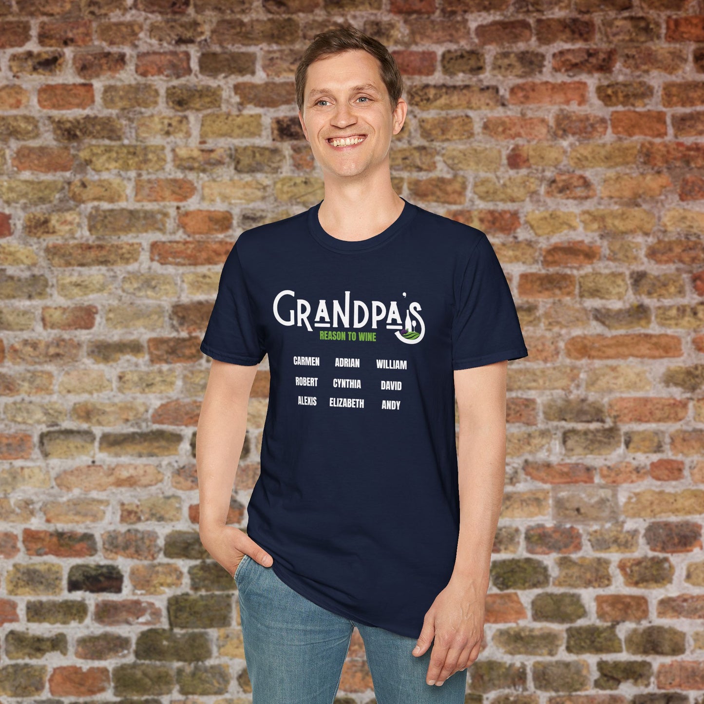 Grandpa's Reason To Wine Personalized Crew Neck T-Shirt