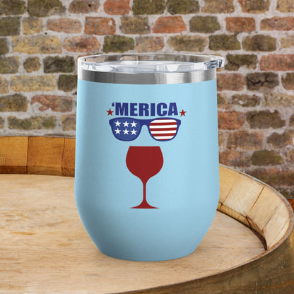 'MERICA Independence Day Personalized 12oz Wine Tumbler
