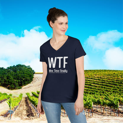 WTF Wine Tasting Finally Ladies V-Neck  Tee