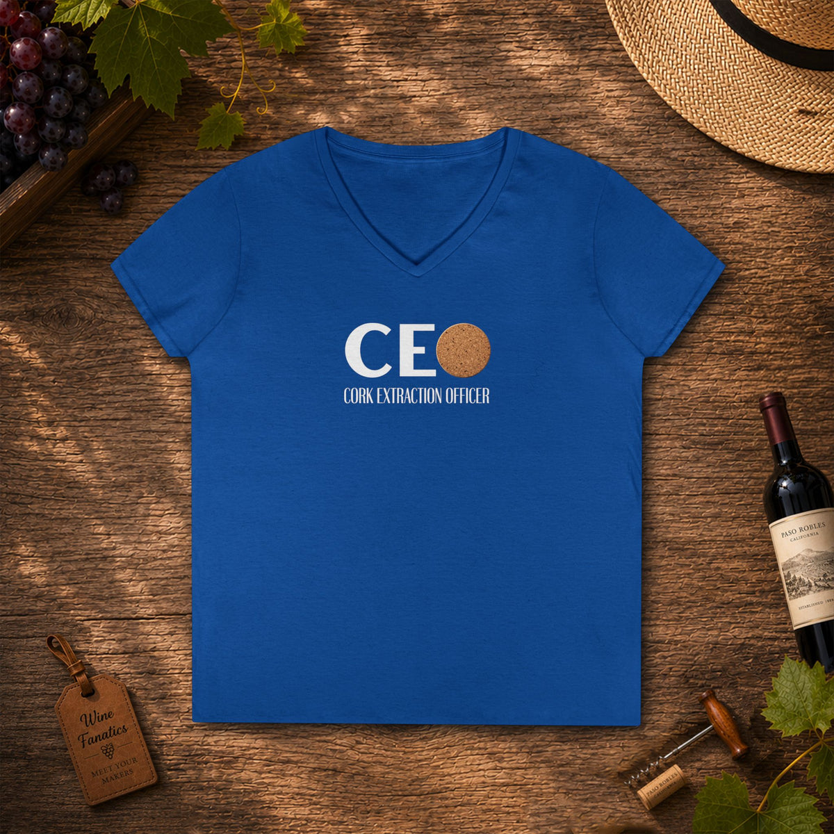 CEO Cork Extraction Officer Ladies V-Neck Tee