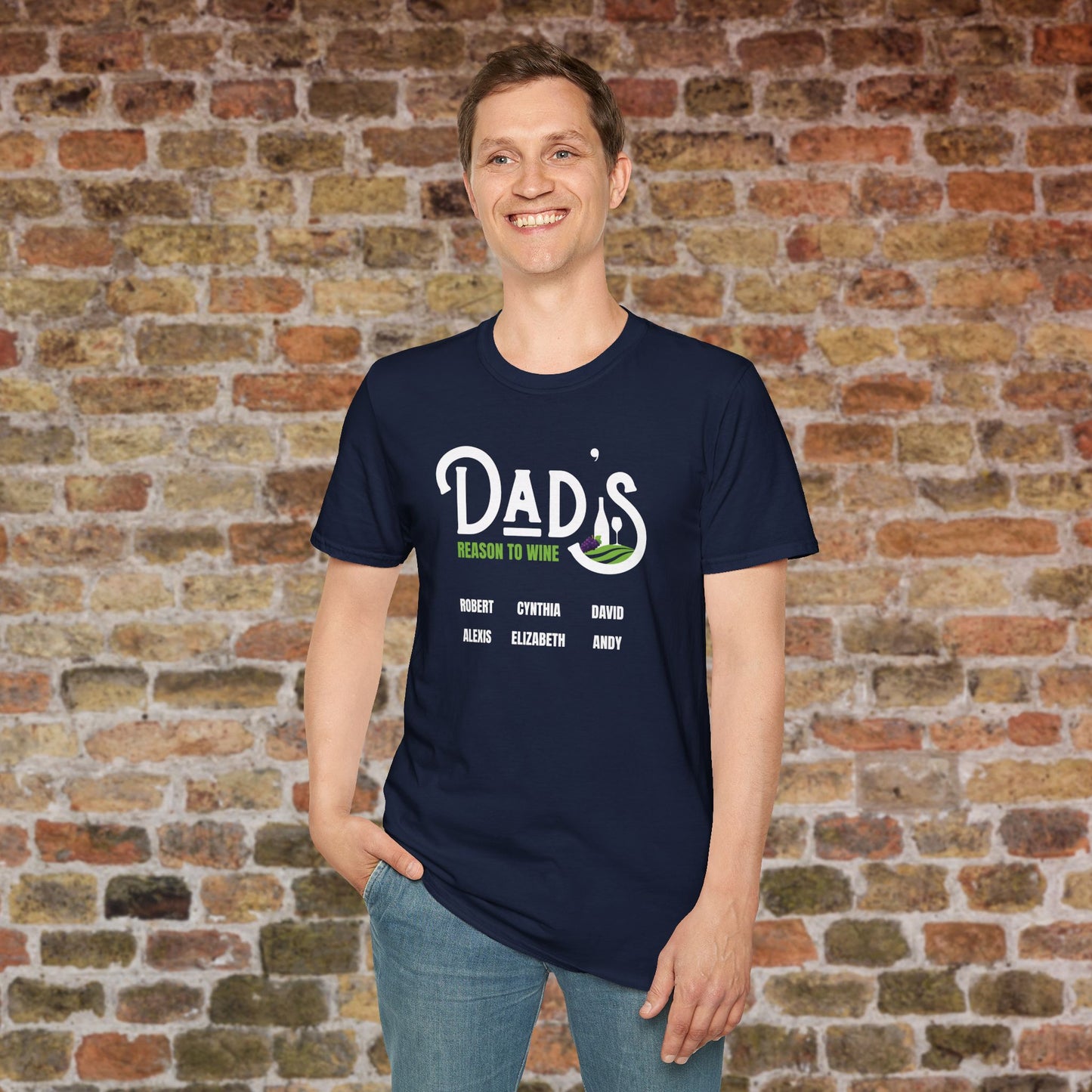 Dad's Reason To Wine Personalized Crew Neck T-Shirt